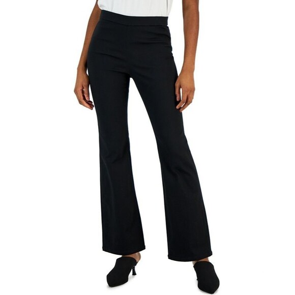 Calvin Klein Women's Tailored Knit Pull-On Flare Leg slit cuffs Pants Black M - Picture 1 of 9